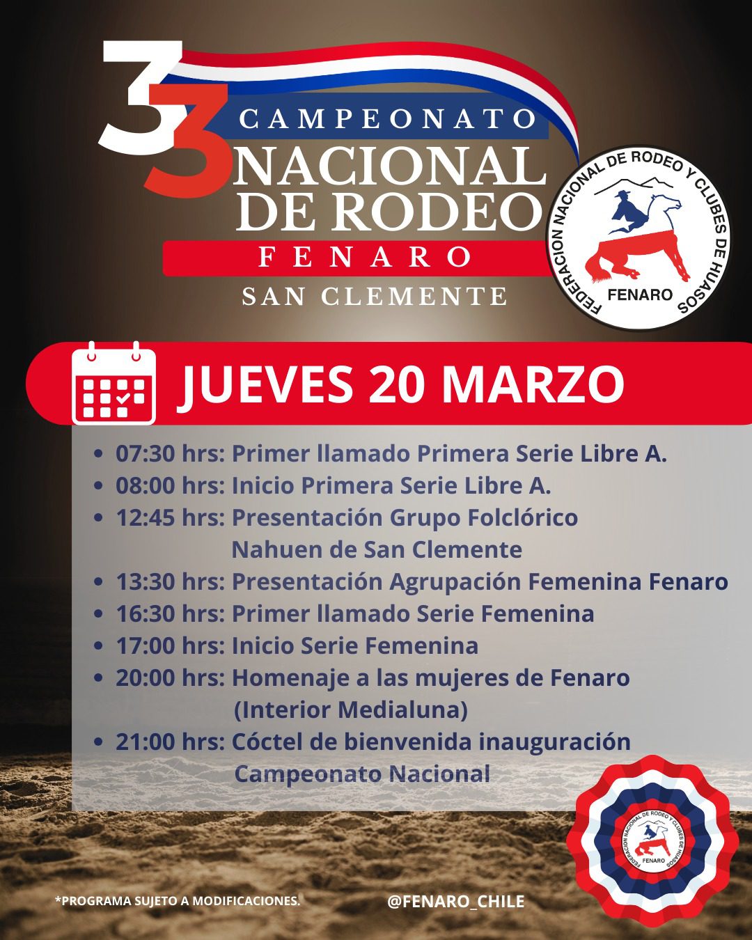 Programa Oficial 33° Campeonato Nacional de Fenaro-Jueves 20 de marzo 2025
