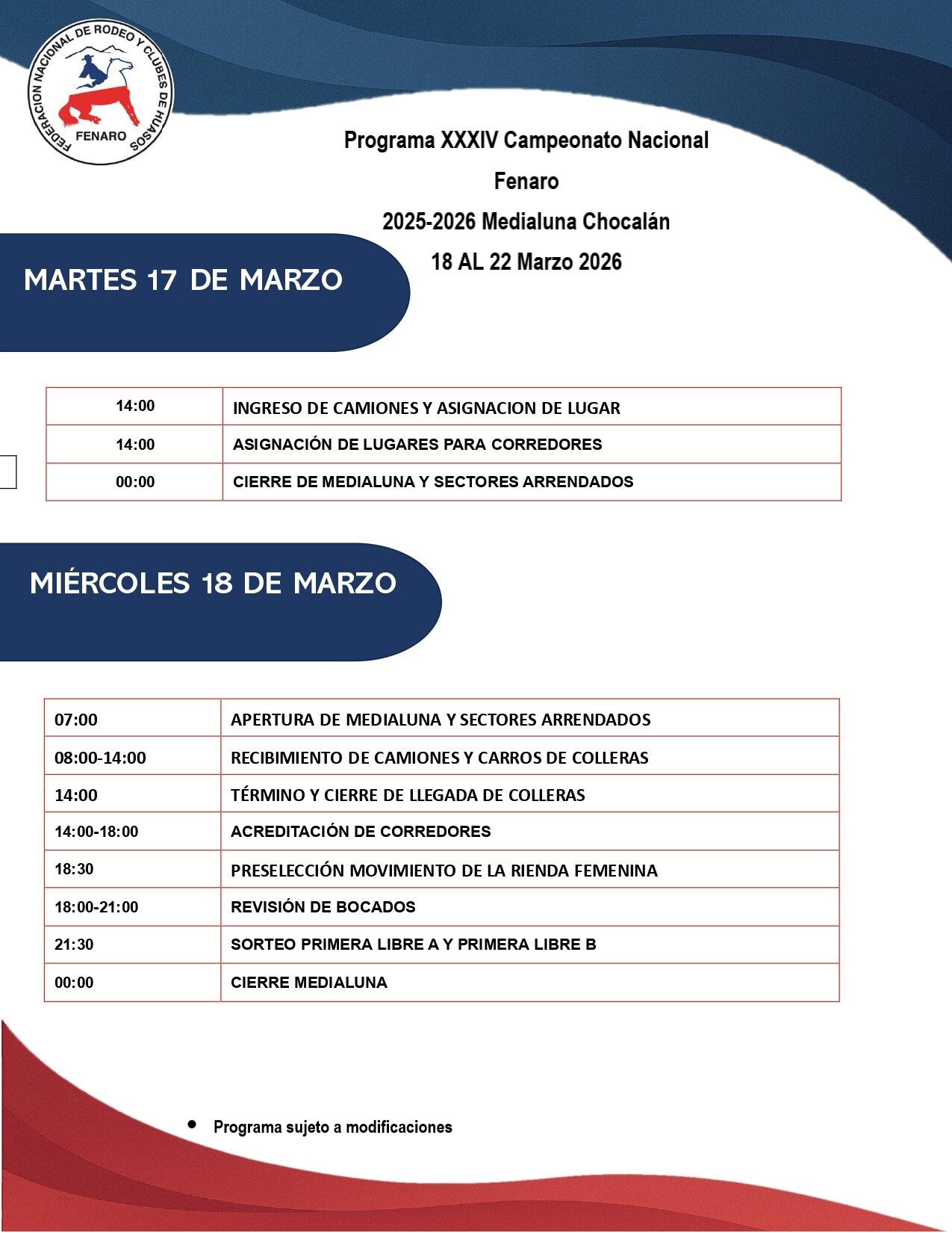 Programa 34° Campeonato Nacional FENARO (modificado)
