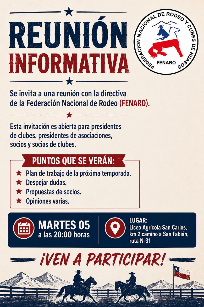 Atención socios de Fenaro Reunión Informativa Martes 05 de Mayo Liceo San Carlos