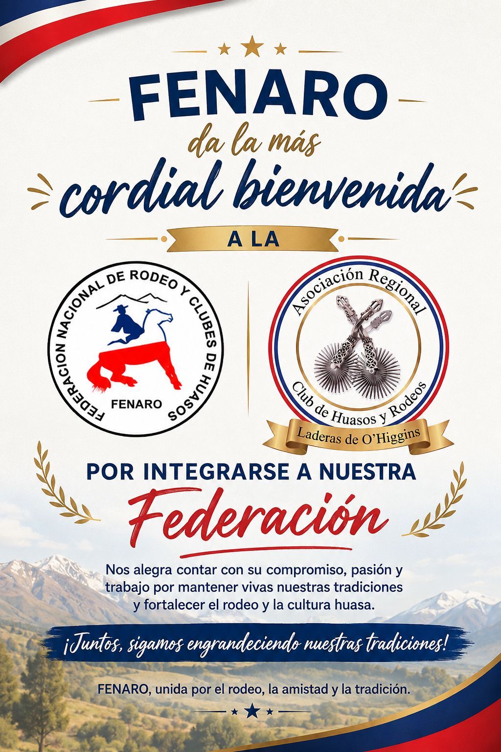 Fenaro da la bienvenida a la Asociación Regional de Clubes de Huasos y Rodeo Laderas de O´Higgins